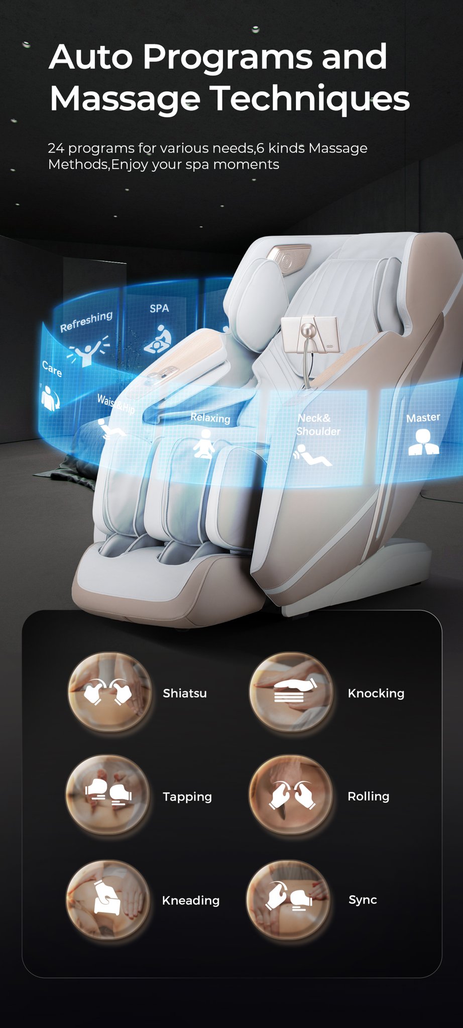 LifeSmart Pro 4D 24 auto programs and 6 massage techniques