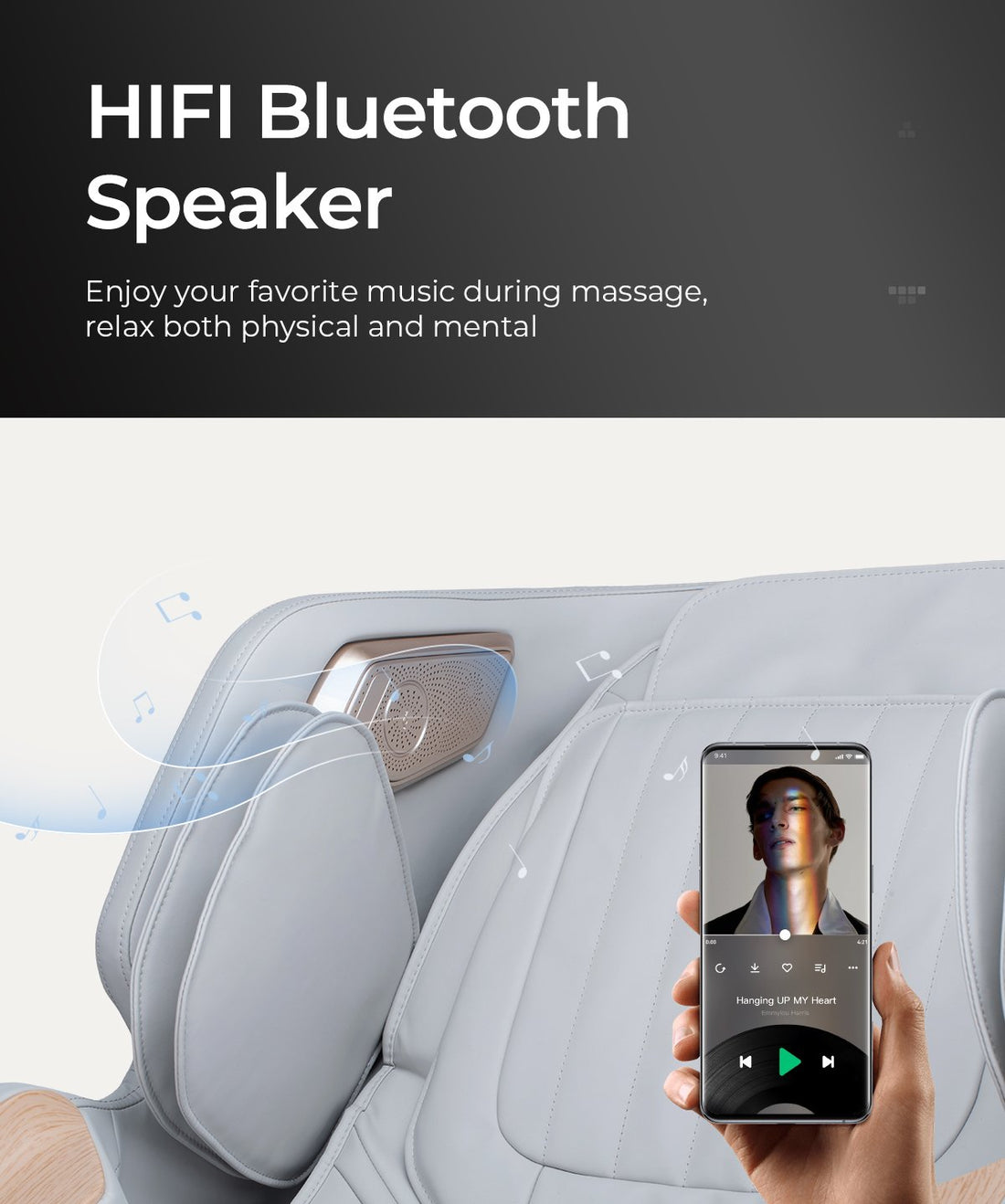 LifeSmart Pro 4D Hi-Fi Bluetooth speaker in the headrest