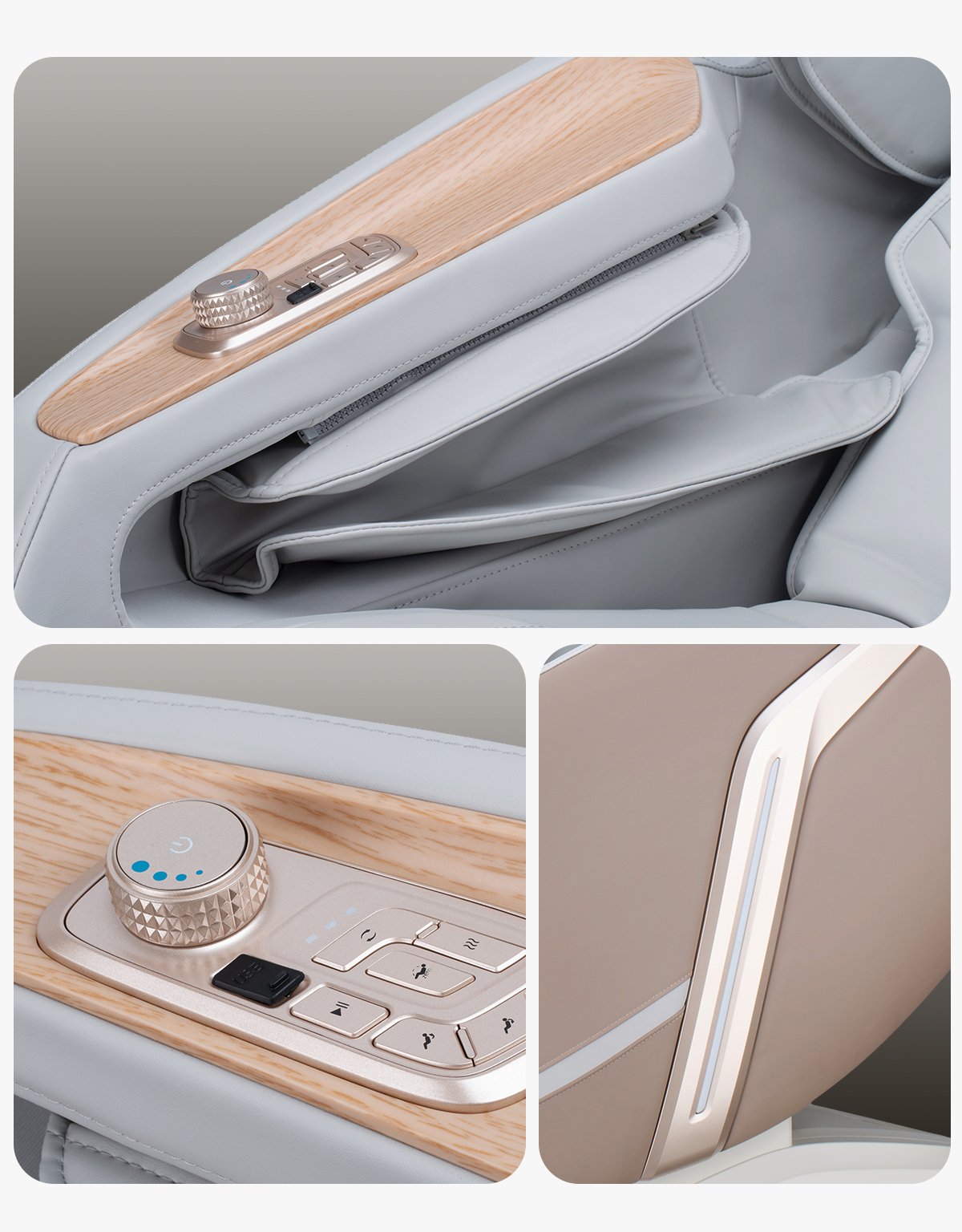 LifeSmart Pro 4D woodgrain armrest, control dial and side trim details