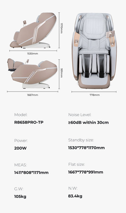 LifeSmart Pro 4D dimensions upright and reclined