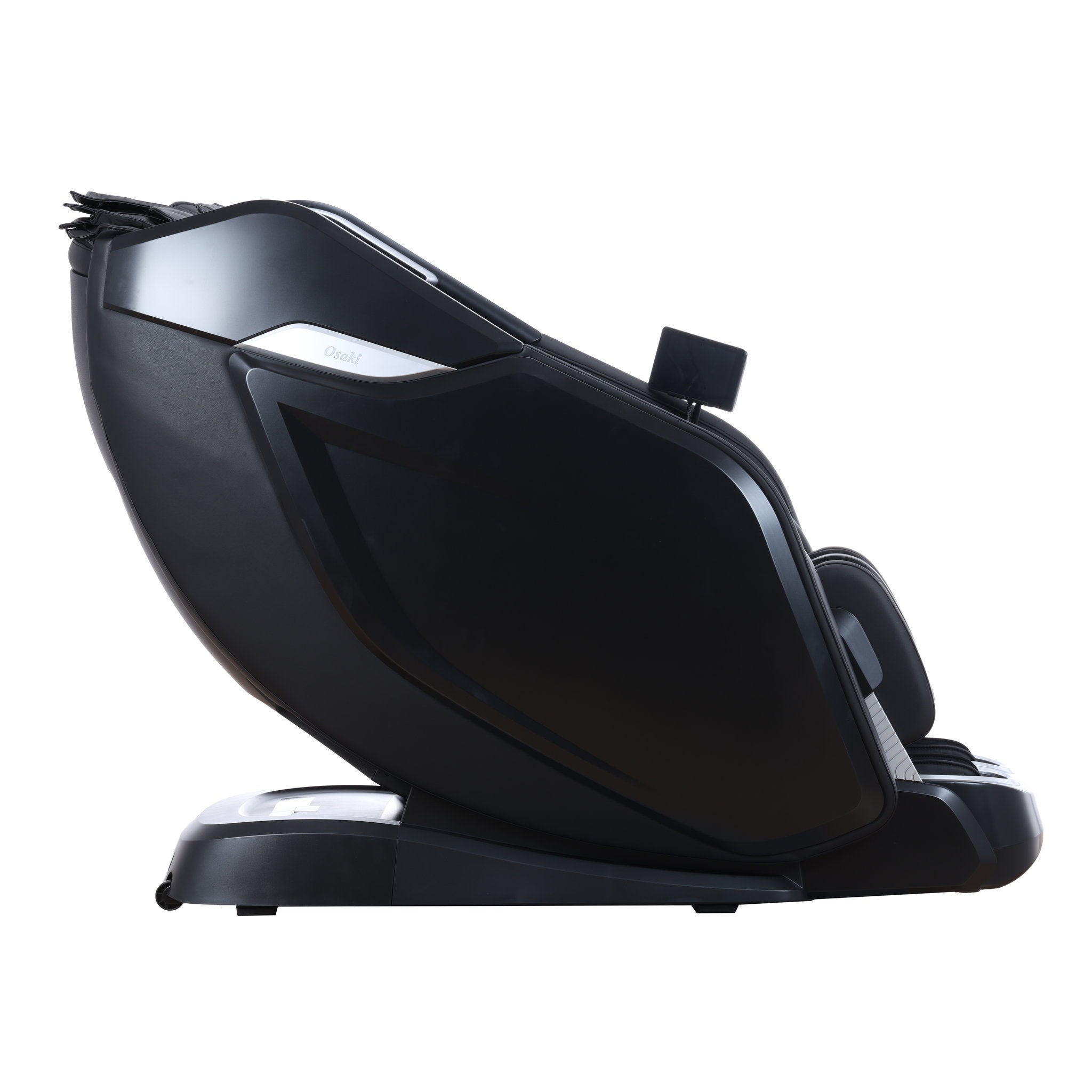 Osaki One Pro 4D massage chair in black — in the upright seated position