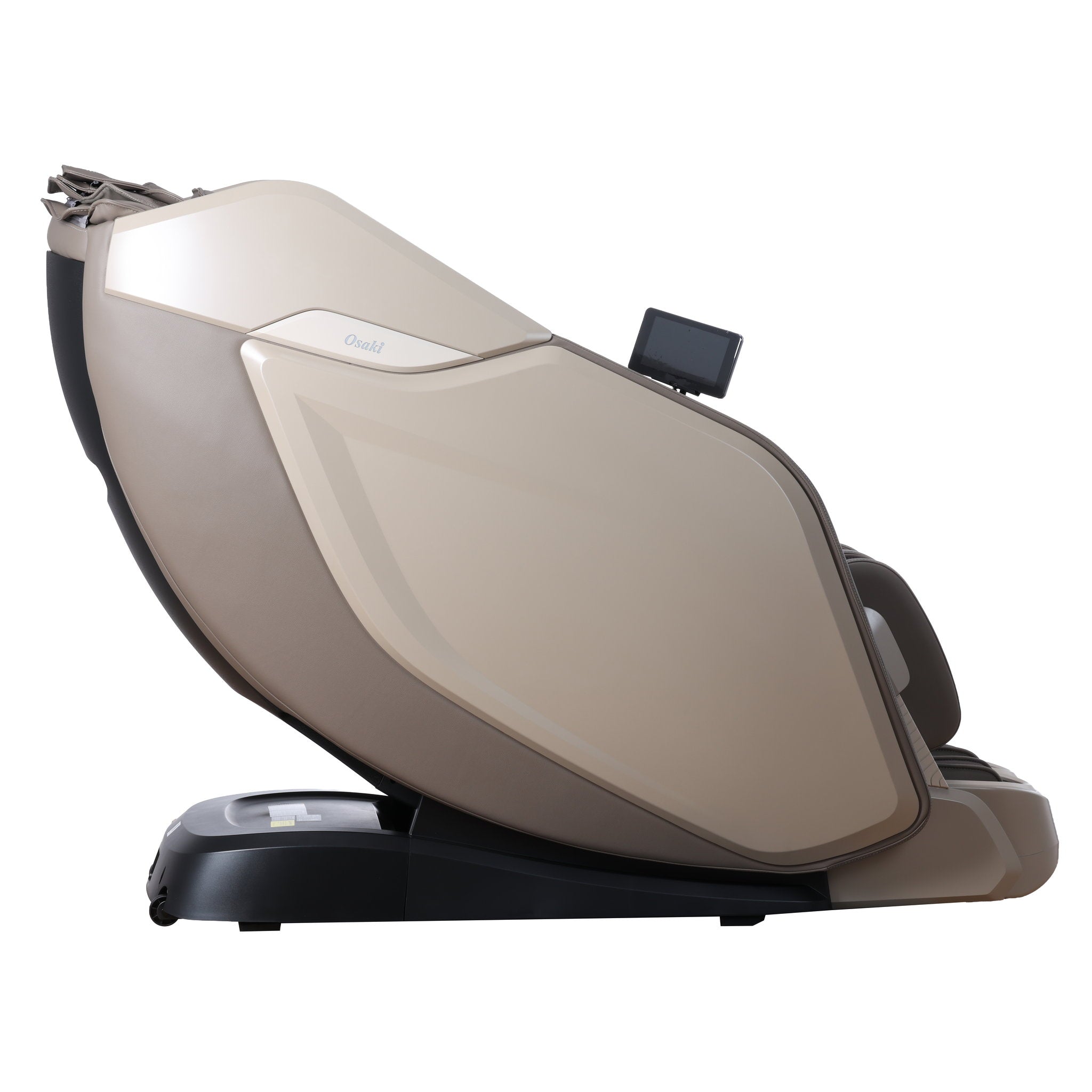 Osaki One Pro 4D massage chair in taupe — side profile view