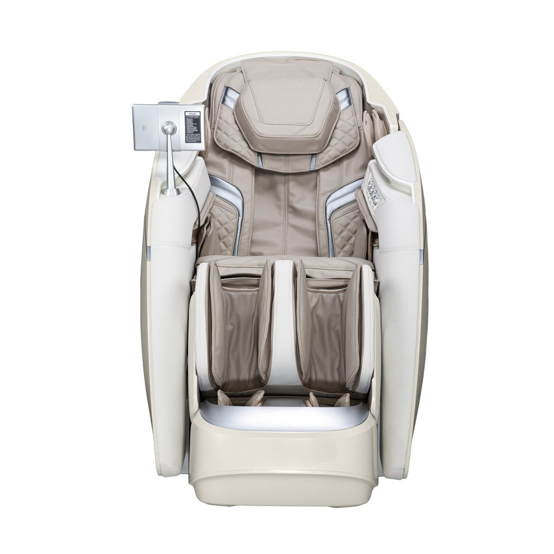 Straight-on front view of the taupe Osaki DuoMax seat, backrest and leg rest